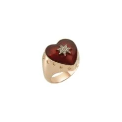 VENUS STAR HEART GOLD DIAMOND PINKY RING