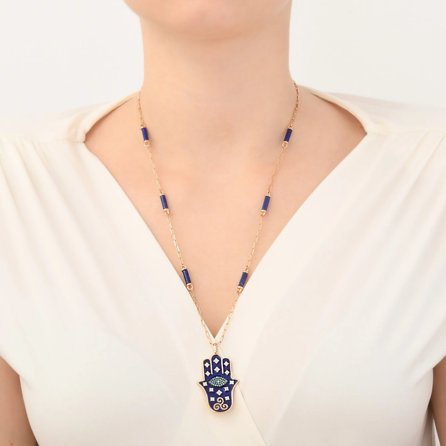 FATIMA'S HAND GOLD DIAMOND NECKLACE 4 FATIMA'S HAND GOLD DIAMOND NECKLACE - Image 2