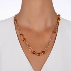 CHAIN GOLD AMBER NECKLACE 7 CHAIN GOLD AMBER NECKLACE -Bee Goddess ZINCIR65CMAMT10HZN b70e2dec 919d 4d1e b751 0b44d17fc3da