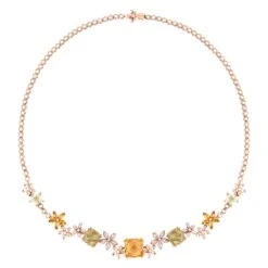 APPLE SEED 18K GOLD DIAMOND PERIDOT NECKLACE