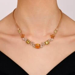 APPLE SEED 18K GOLD DIAMOND PERIDOT NECKLACE -Bee Goddess apple seed 18k gold diamond peridot necklace