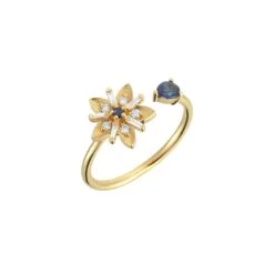 APPLE SEED GOLD BAGUETTE DIAMOND SAPPHIRE RING