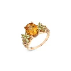 APPLE SEED GOLD DIAMOND CITRINE PERIDOT RING