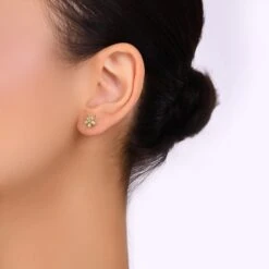 APPLE SEED GOLD DIAMOND PERIDOT XSMALL SINGLE EARRING -Bee Goddess apple seed gold diamond peridot single earring 1