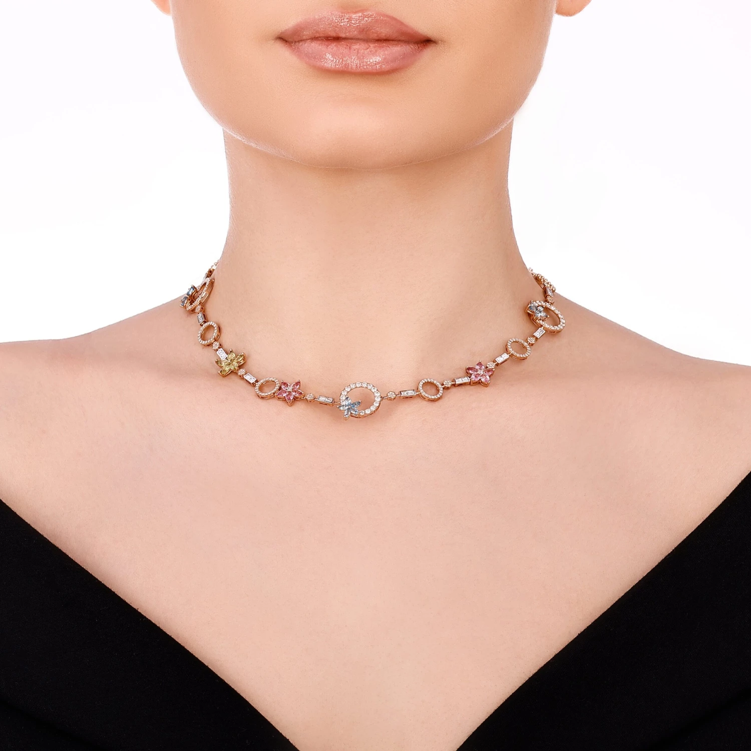 APPLE SEED GOLD DIAMOND PINK SAPPHIRE PERIDOT NECKLACE 5 APPLE SEED GOLD DIAMOND PINK SAPPHIRE PERIDOT NECKLACE - Image 3