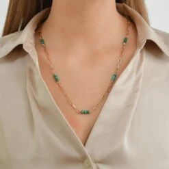 CHAIN GOLD MALACHITE NECKLACE 7 CHAIN GOLD MALACHITE NECKLACE -Bee Goddess chain gold diamond malachite necklace 3