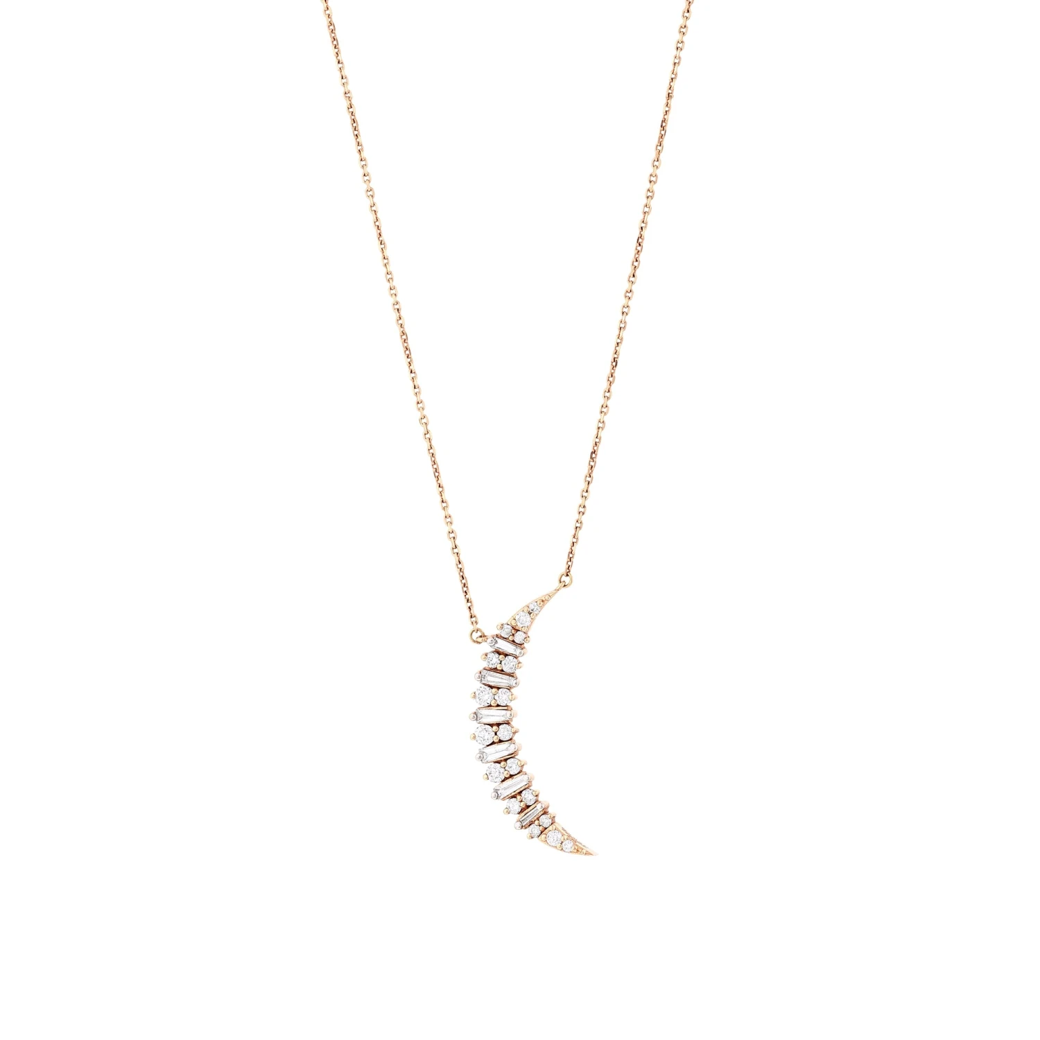 CRESCENT GOLD BAGUETTE DIAMOND NECKLACE 3 CRESCENT GOLD BAGUETTE DIAMOND NECKLACE