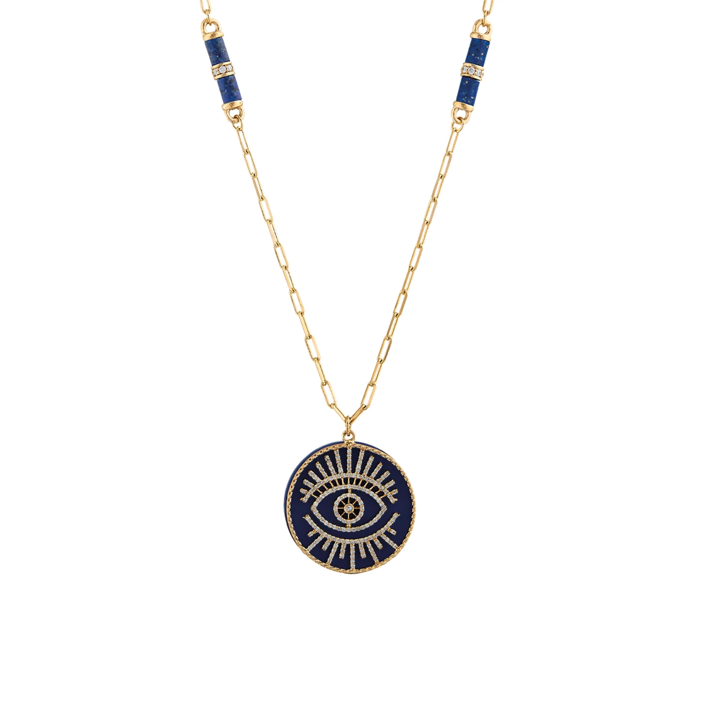 EYE LIGHT GOLD DIAMOND LAPIS LAZULI CHAIN NECKLACE 4 EYE LIGHT GOLD DIAMOND LAPIS LAZULI CHAIN NECKLACE - Image 2