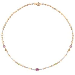 HONEYCOMB 18K GOLD DIAMOND PINK SAPPHIRE NECKLACE