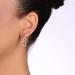 HONEYCOMB GOLD DIAMOND CHAIN EARRINGS -Bee Goddess honeycomb chain gold diamond earring2