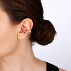 HONEYCOMB GOLD DIAMOND PINK SAPPHIRE EAR CUFF 7 HONEYCOMB GOLD DIAMOND PINK SAPPHIRE EAR CUFF -Bee Goddess honeycomb gold diamond pink sapphire cuff 2