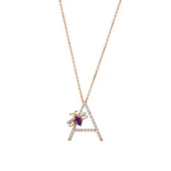 LETTER A GOLD DIAMOND AMETHYST NECKLACE