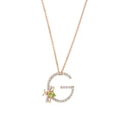 LETTER G GOLD DIAMOND PERIDOT NECKLACE