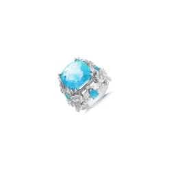 QUEEN BEE ARINNA 18K GOLD DIAMOND BLUE TOPAZ RING
