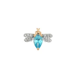QUEEN BEE BELLA GOLD DIAMOND BLUE TOPAZ SINGLE EARRING
