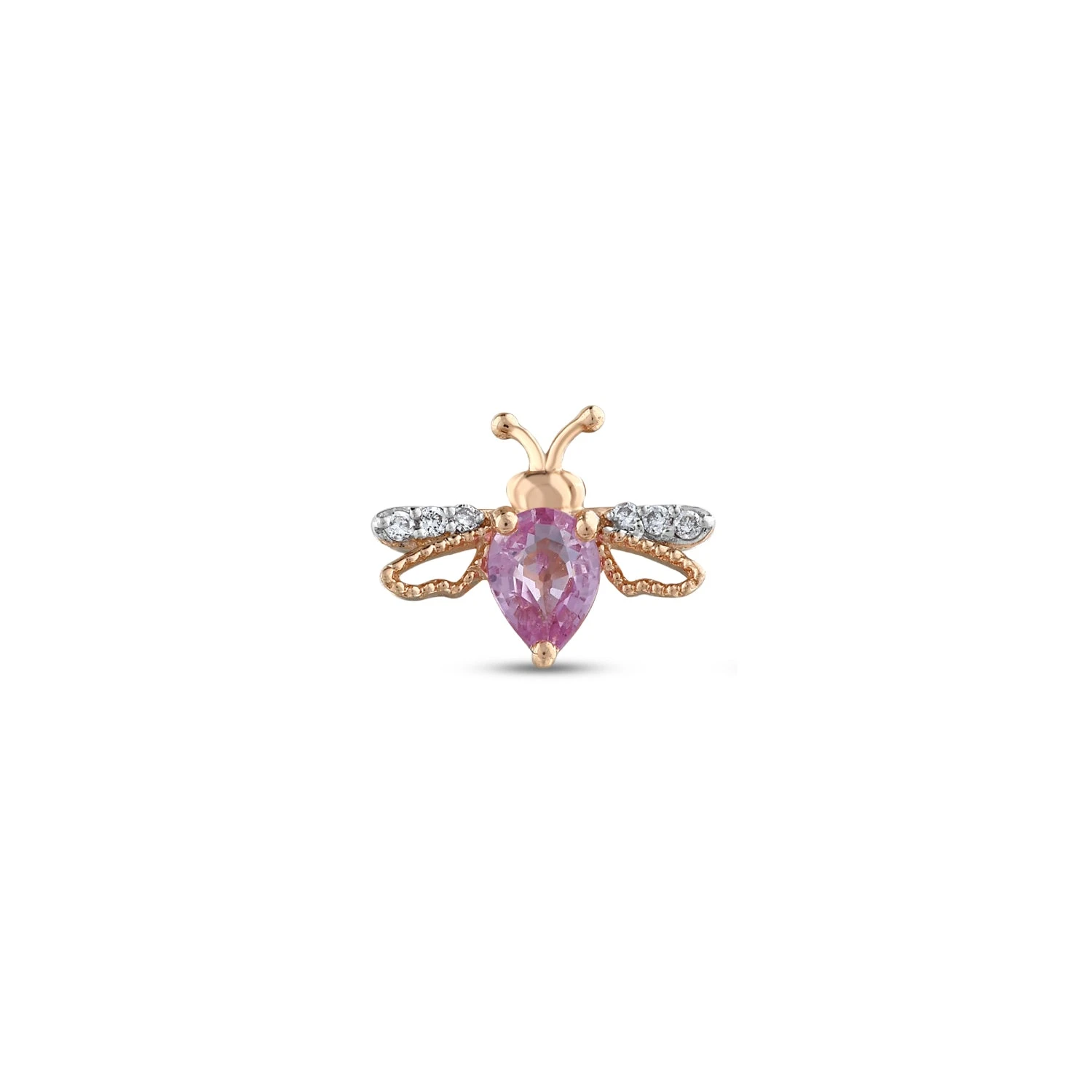 QUEEN BEE LILY GOLD DIAMOND PINK SAPPHIRE XSMALL SINGLE EARRING 3 QUEEN BEE LILY GOLD DIAMOND PINK SAPPHIRE XSMALL SINGLE EARRING
