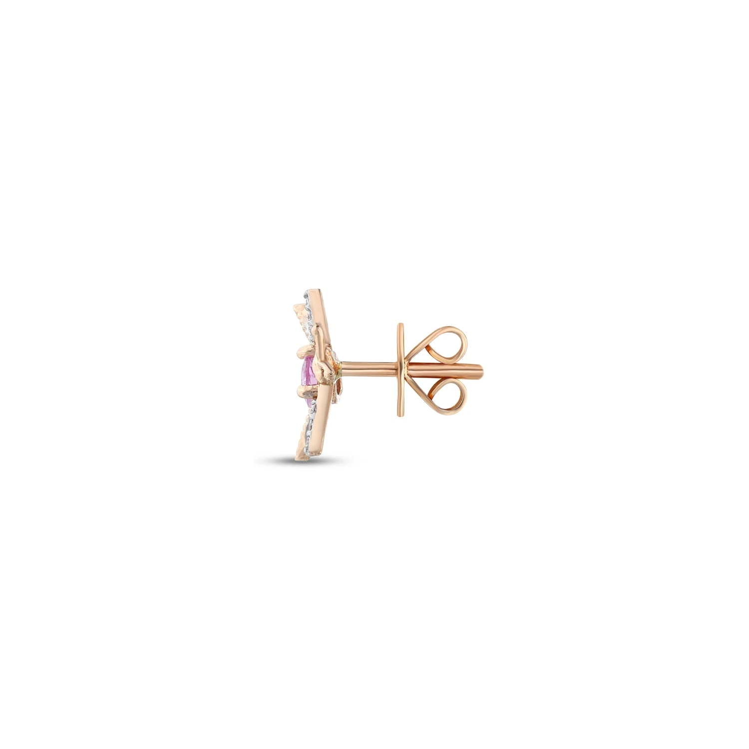 QUEEN BEE LILY GOLD DIAMOND PINK SAPPHIRE XSMALL SINGLE EARRING 4 QUEEN BEE LILY GOLD DIAMOND PINK SAPPHIRE XSMALL SINGLE EARRING - Image 2