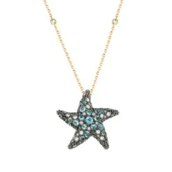 STARFISH GOLD DIAMOND BLUE TOPAZ XLARGE NECKLACE