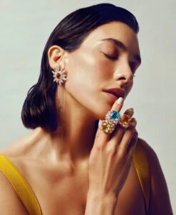 SUN GLAMOROUS GOLD DIAMOND CITRINE EARRINGS -Bee Goddess sun glamorous gold diamond citrine earrings