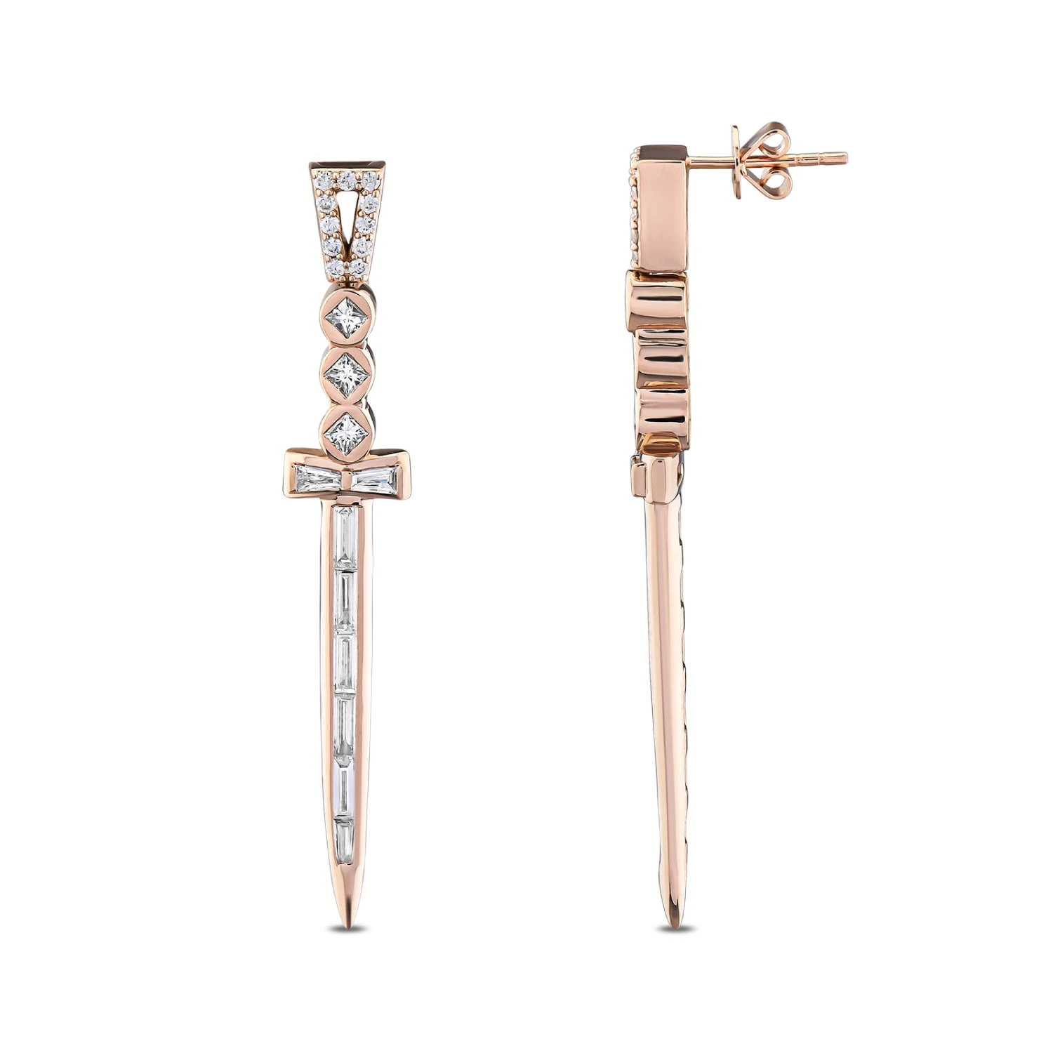 SWORD 18K GOLD DIAMOND LARGE EARRINGS 4 SWORD 18K GOLD DIAMOND LARGE EARRINGS - Image 2