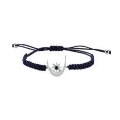 THE MOON AND NORTH STAR SILVER SAPPHIRE CORD BRACELET