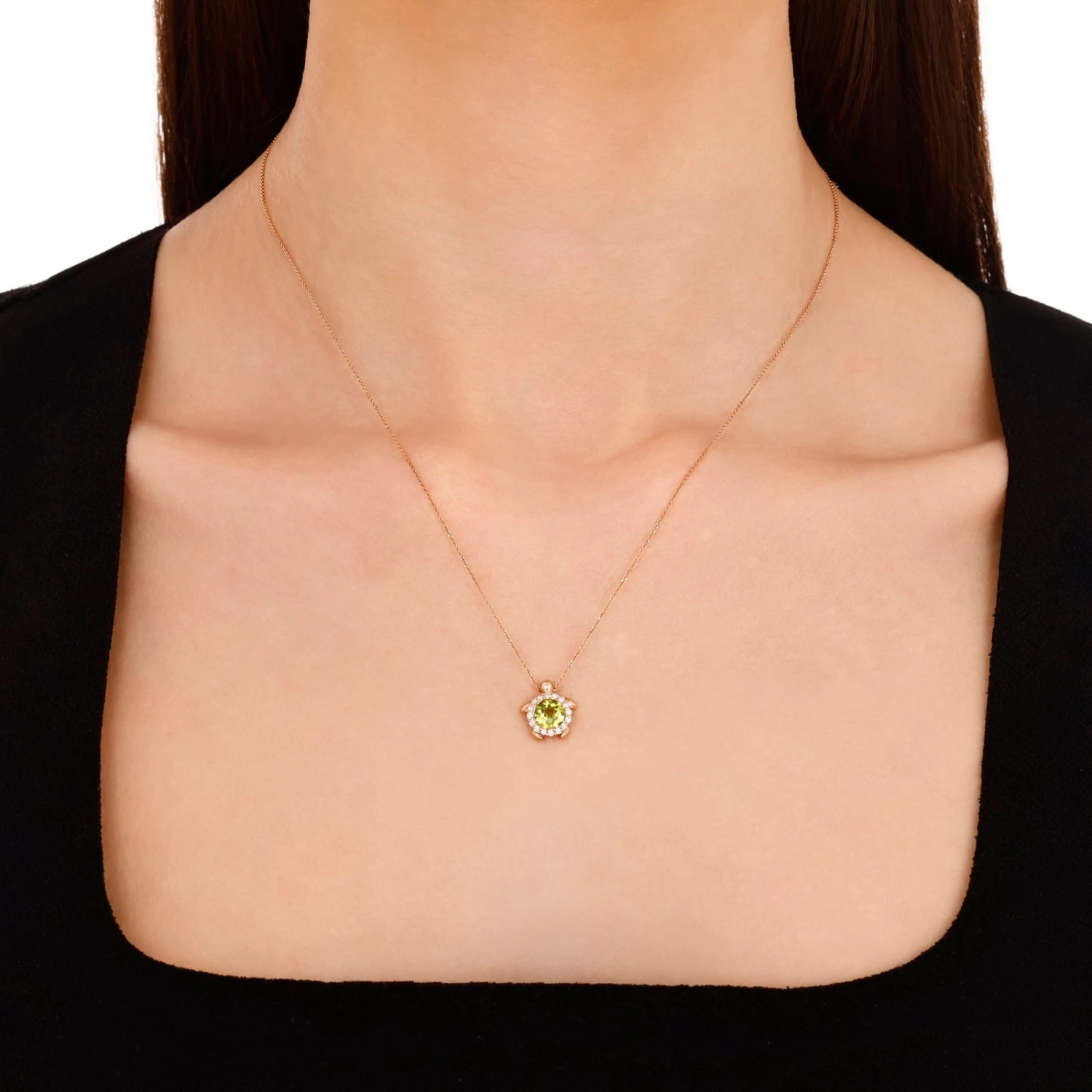 TURTLE GOLD DIAMOND PERIDOT SMALL NECKLACE 4 TURTLE GOLD DIAMOND PERIDOT SMALL NECKLACE - Image 2